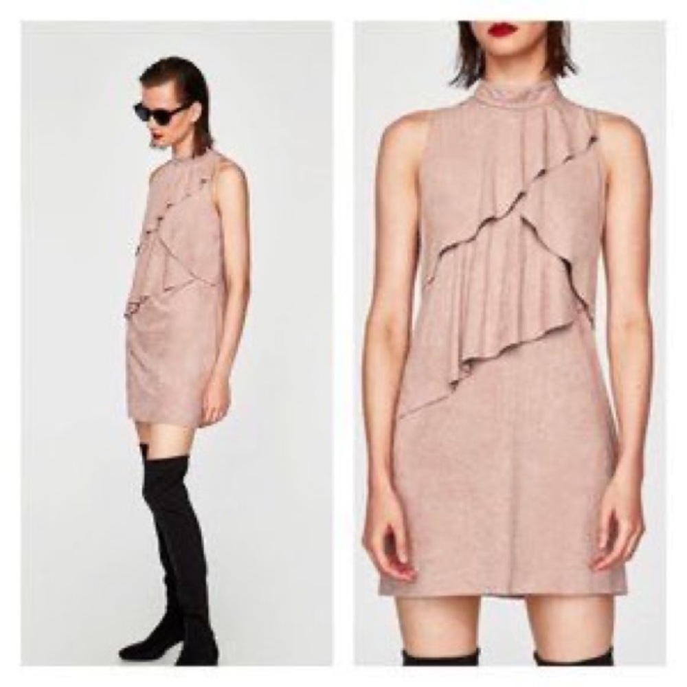 Zara Basic Collection Sleeveless Tiered Ruffle Dress Nude Blush size Large - Picture 2 of 10